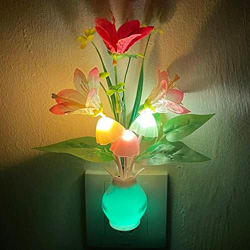 מנורת לילה פלאג-אין עם חיישן אור אוטומטי, מנורת לילה פטריות לד מנורת פרחים מבוססת קיר מנורת לילה משתלה