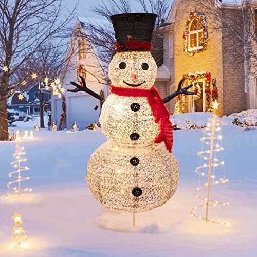 מינטום 4 רגל. איש שלג מואר לחג המולד חיצוני חיצוני חצר חצר קישוט מתקפל מתקפל בנוי ב 90 אורות