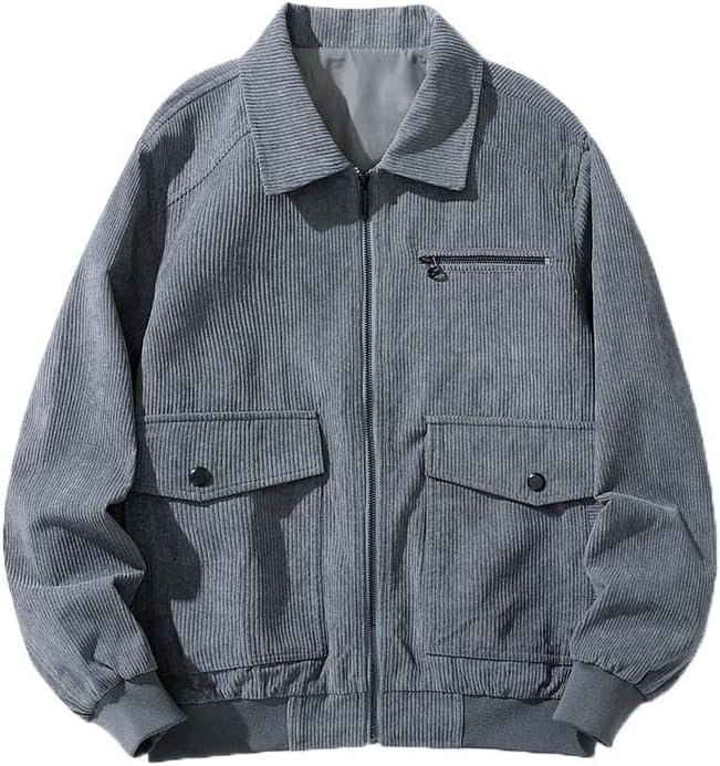 ז'קט מטען בצבע אחיד של גברים קורדרוי מעילי מפציץ מעילי שרוול ארוך מעילי שרוול ארוך ז'קט צבאי דש פגמים מרובי כיסים