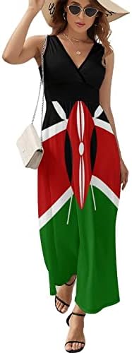 דגל קניה נשים אופנה קיץ צווארון מקסי שמלה רופפת ללא שרוולים טנק שמלות