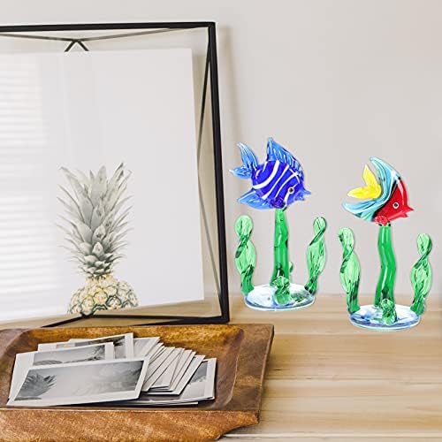 2 יחידות זכוכית דגי דשא פסל דגי טנק דגי פיסול אקווריום דגי אמנות שולחן תצוגת מזויף צמח דגי איור קרפט מים טנק נוף