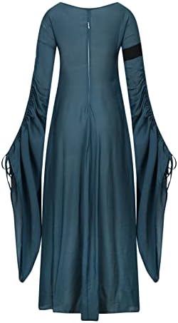 נשים בציר מזדמן מקסי שמלת ליל כל הקדושים כיכר צווארון התלקח שרוול הרג ' וקו ארוך שמלות מוצק מימי הביניים גותי