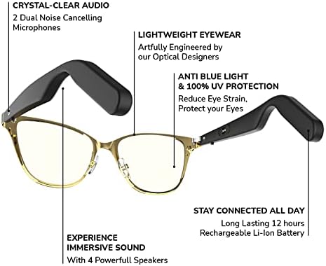 לוסיד-משקפי שמע בלוטות ' - משקפיים חכמים לנשים עם הגנה מפני אור כחול-אוזן פתוחה, מיקרופונים אלחוטיים מבטלים