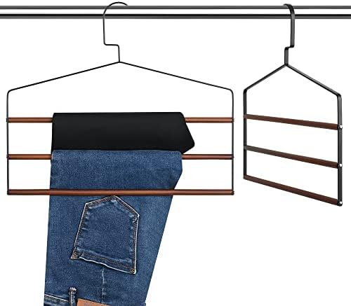 Kleverise 2 חבילות מכנסי עץ קולבים - 3 שכבות חוסכים חלל חוסכים חלל ללא החלקה רב -שכבתית מכנסי עץ קולבי