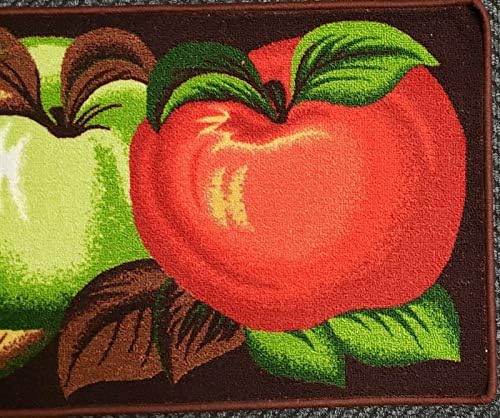 שטיח המטבח העוסק, מחצלת מטבח, שטיח מטבח מודפס 2 תפוחים, ירוק ואדום
