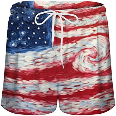 מכנסי שרוך וינטג ' לנשים דגל אמריקאי 4 ביולי 3 הדפסים מותניים אלסטיים רגל רחבה מכנסיים קצרים חוף