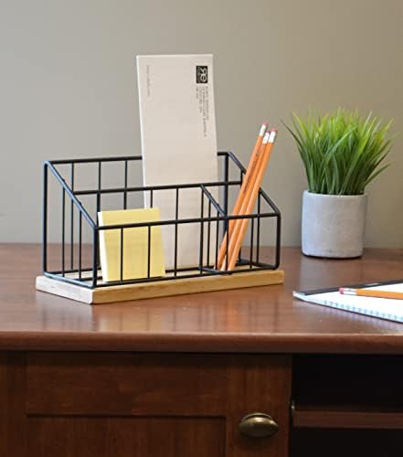 מחזיק כוס עיפרון / עט לבית, יהירות או משרד, מארגן שולחן כתיבה, חוט ועיצוב עץ-שחור מט ובמבוק-2 מארז