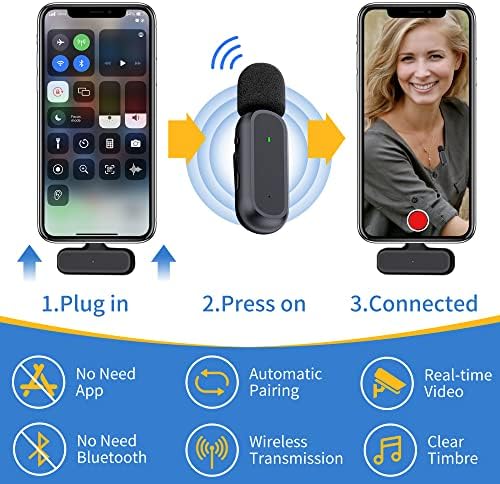 2 מארז מיקרופון Lav אלחוטי מקצועי לאנדרואיד, אייפון אייפד עם מתאם כלול הפחתת רעש קליפ פלאג-הפעל על מיקרופון