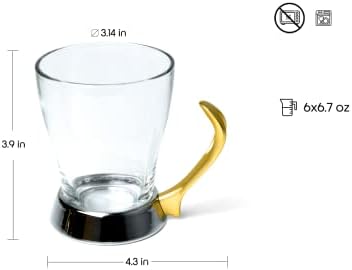 ריג'לי ריג'נט O2 סט נירוסטה סט של 6 כוסות תה כוסות תה זכוכית עם ידית זהב נירוסטה, 6.7 גרם 200