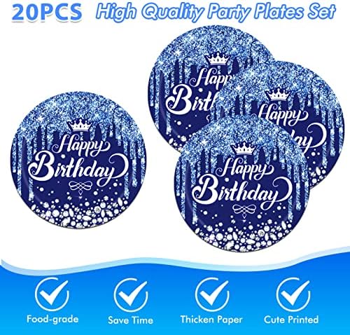 80 יחידות חיל הים כחול קישוטי יום הולדת, כחול שמח מסיבת יום הולדת כלי שולחן כולל ארוחת ערב צלחות