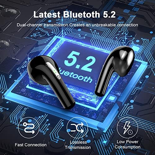 אוזניות אלחוטיות, אוזניות Bluetooth 5.2 עם מיקרופון HD, אוזניות Bluetooth בבס עמוק באוזן, Bluetooth