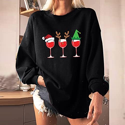 נשים חג המולד סוודר חולצות קלאסי אדום יין זכוכית גרפי ענקיות ארוך שרוול סוודר חולצות