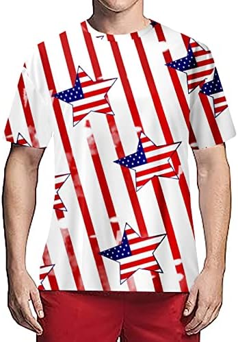 חולצות טשירט קיץ לגברים גברים ארהב דגל ארהב דגל חולצה פטריוטית אמריקאית שרוול קצר עצמאות צוואר
