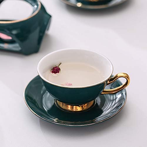 ערכת תה של קומקום זכוכית ברורה עם חומר נשלף נשלף, כוללת 4 כוסות תה קרמיקה וצלוחיות, בסיס קרמי חם יותר,