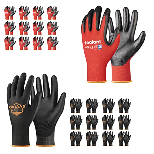 כפפות עבודות בטיחות אוקיות שחורות 12 זוגות, כלים אדומים ניטריל עבודה כפפות עם זוגות Grip-12, אידיאלי לעבודה