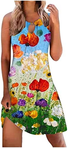 WPOUMV שמלות קיץ לנשים אופנה סקסיות ללא שרוולים צוואר עגול השמש שמלת הדפס פרחוני שמלת חוף שמלת MIDI מזדמנת