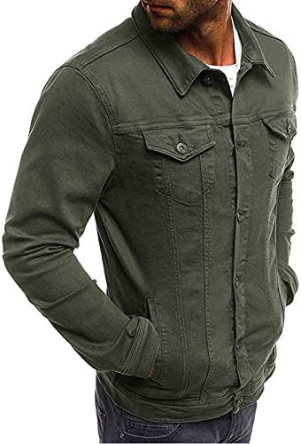 מעילי חורף של ymosrh לגברים דקיקים בגברים כשירים מז'קט מזדמן בצבע אחיד ג'ינס דש מזדמן מעילי שרוול