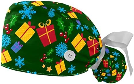 2 חבילות כובע עבודה של נשים עם כפתורים סרט קושרים קשירה לאחור של קופסת מתנה ירוקה לחג המולד כיסויי