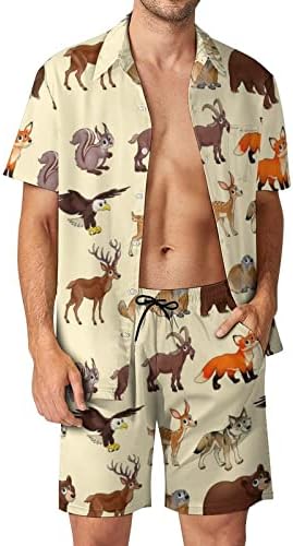 תלבושות חוף לבעלי חיים של Weedkeycat תלבושות חוף גברים 2 חלקים כפתור הוואי מטה חולצה עם שרוול קצר