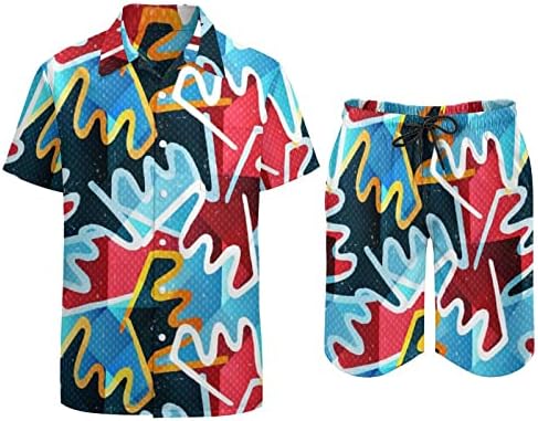 מרקם גראנג 'וינטג' תלבושות חוף 2 חלקים של גברים כפתור הוואי למטה חולצה עם שרוול קצר וחליפות מכנסיים