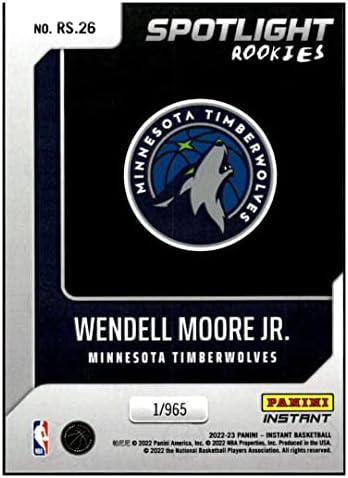 וונדל מור ג'וניור RC 2022-23 PANINI טירוף זרקור מיידי /96526 טימברוולבס NM+ -MT+ NBA כדורסל