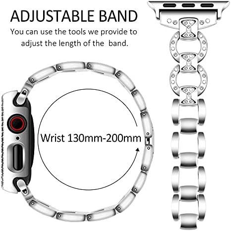 Invoibler תואם להקת Apple Watch 40 ממ 44 ממ עם כיסוי מגן של ריינסטון, רצועת צנצנית מתכת של תכשיטים של