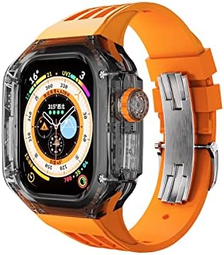 מקרה שקוף בולסה ללהקת Apple Watch Ultra 49 ממ ערכת שינוי רצועת פלואורובבר רצועה לסדרת IWatch סדרה 49 ממ אבזם
