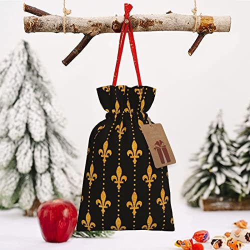 שרוכי חג המולד מתנת שקיות שחור-פלר-דה-ליס-זהב מציג גלישת שקיות חג המולד מתנת גלישת שקי שקיות בינוני