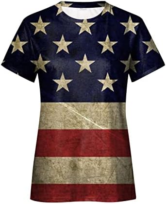 פסים כוכבים דגל אמריקאי חולצות טריקו לנשים שרוול קצר טרנדי חולצה שרוול רגלן מתאימה כוכבים כוכבי טוניקה טוניקה