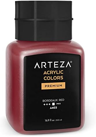 Arteza Acrylic Paint, A403 Bordeaux Red, 16.9 fl oz, 500 מל צנצנת, אטומה, ייבוש מהיר, צבעי אקריליים לציור על בד,