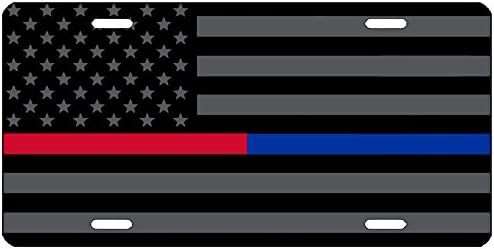 קו אדום כחול דק חי חומר דגל לוחית רישוי חידוש רכב רכב רכב תג יהירות מתנה לקצין המשטרה כבאי PD FD