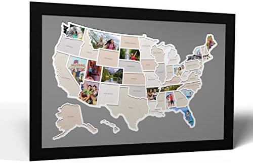 50 מדינות מפת תמונות ארהב - מסגרת אופציונלית - מיוצר באמריקה