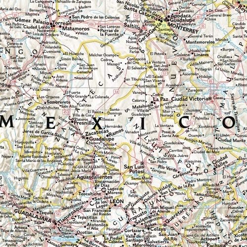 נשיונל ג ' יאוגרפיק: מפת קיר מקסיקו-בד מגולגל בגודל 28 על 22 אינץ
