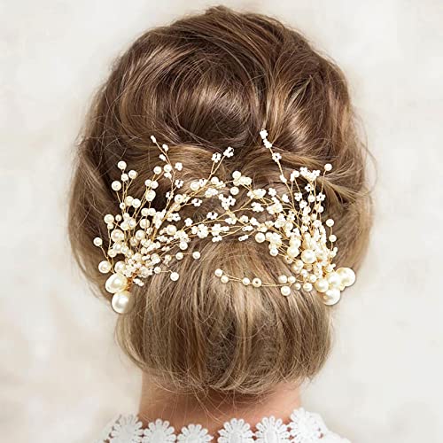 יפה חיים כלה פרל שיער קליפים 2 יחידות חתונה זהב גפן שיער חתיכות אביזרי עבור כלות נשים בנות