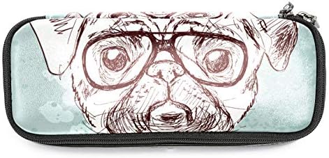 כלב פוג היפסטר עם משקפיים 84x55in עיפרון עור תיק עט עם תיק אחסון כפול רוכסן כפול רוכסן לתיק