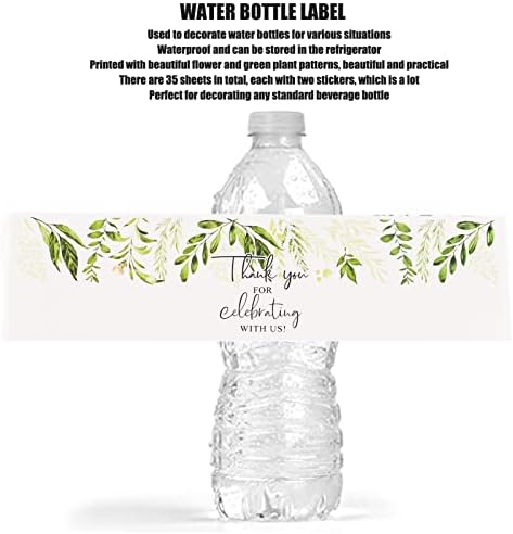 תווית בקבוק מים, חומר נייר פרקטיות חזקה תווית בקבוק פרח תווית פרח אטום למים 70 יחידות דפוס צמח ירוק למסיבה