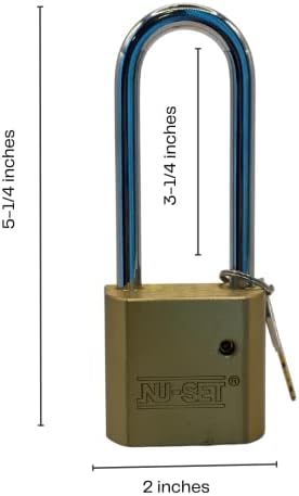 NU-SET 2 מנעול פליז מוצק כבד מוקשה כבילה ארוכה, חבילה של 2 מקשים כאחד