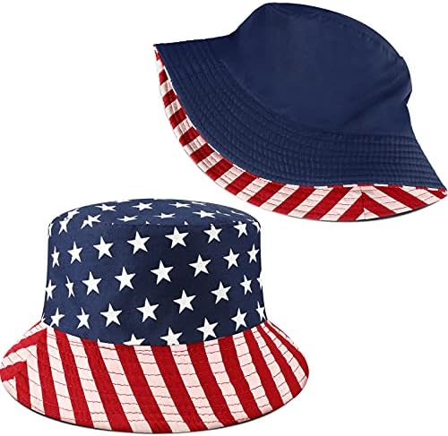 Handepo 2 חתיכות אמריקאיות דגל דלי כובע דייג כובע נסיעות כובע שמש כובע חיצוני לגברים נשים