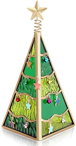Tuitessine 3D Tabletop עץ חג המולד ויטראז 'קישוט זכוכית מיני עץ חג המולד עץ שכבתית מגש פסלון עם