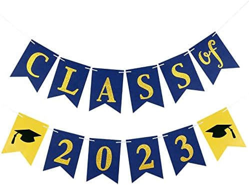 כיתה של 2023 באנר כחול וזהב סיום באנר כיתה של 2023 סימן, סיום 2023 באנר כיתה של 2023 סיום קישוטי