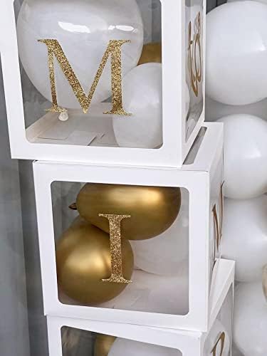 פונדר מולס 4 יחידות לבן שקוף בלון קופסות עם זהב נצץ מתגעגע לגברת אותיות לחתונה מסיבת כלה מקלחת