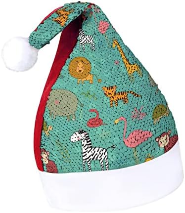 אפריקה בעלי חיים דפוס פאייטים חג המולד כובעי סנטה חג המולד כובע למבוגרים שמח חג המולד המפלגה תלבושות בני כובע