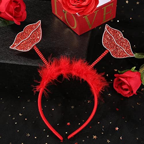אדום שפות ראש בופר בגימור חג האהבה נשיקת שפות בגימור גליטר שפות שיער להקת חישוק נצנצים חג שיער