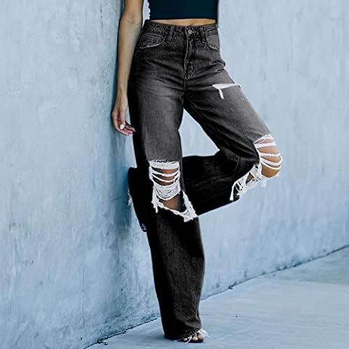 מיאשוי ז 'אן סרבלי נשים מכנסיים נשים של מזדמן רופף קרע ג' ינס מכנסיים במצוקה רחב רגל ג 'ינס הרזיה
