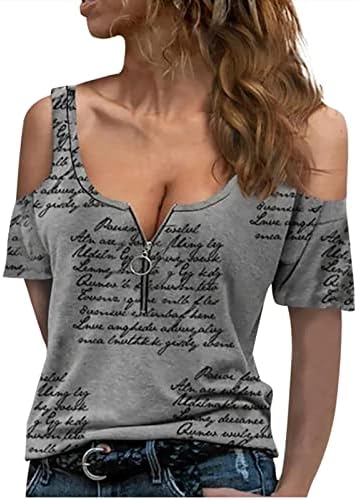 נערות נוער כותנה עליון סתיו בגדי קיץ מהכתף שרוול קצר V צוואר סקסית חולצת חולצה חתוכה נמוכה לנשים 0n