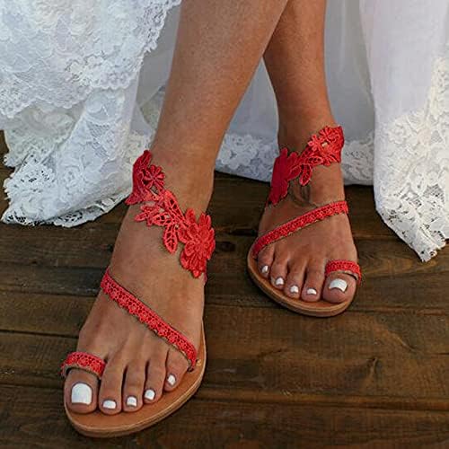 נעלי בית לנשים בנות קיץ נעליים שטוחות לנשים סנדלי תחרה פרחים קיץ פתוחים בוהן סיבתי חיצונית רטרו רומאית סגנון