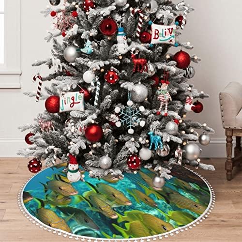 חצאית עץ חג המולד עם פום לקצץ קישוטי בית חג המולד של דגי-דג-טרופית-חג 30