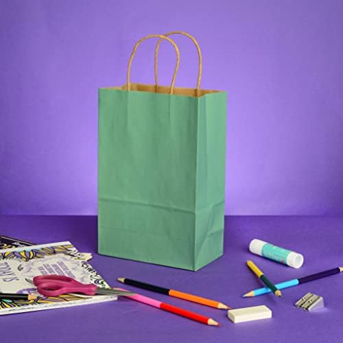 שקיות מתנה ירוקות-6 על 3 על 9 אינץ ' 100 חבילות שקיות קניות קטנות מנייר קראפט עם ידיות, טוטס מלאכה בכמויות