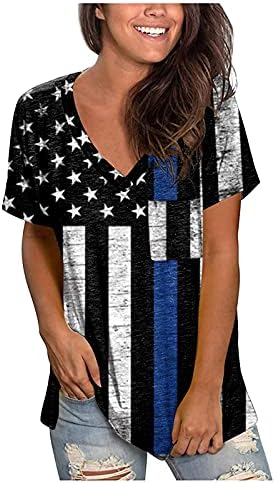 צמרות פטריוטיות 4 ביולי, 2023 חולצות טשטוש לנשים דגל אמריקה דגל אמריקאי חולצות טריקו חולצות יום עצמאות