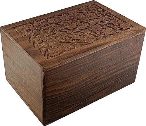 ארגזים עתיקים של DM ארגזים מעץ - קופסת כד עץ - כד שריפת הלוויה אנושית עם עיצוב מגולף ביד